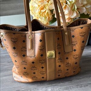 MCM Brown Logo Tote Bag